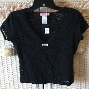 Lacy black stretchy top with bow